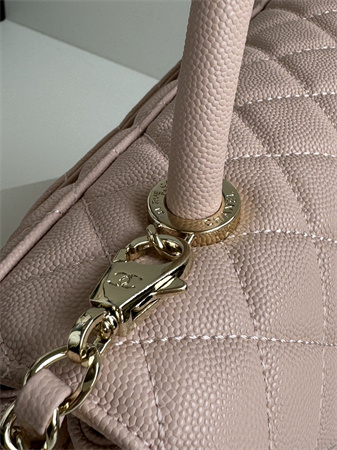 Chanel Large Coco Handle Bag Grained Calfskin Lt Gold Metal Pink A92991
