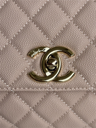 Chanel Large Coco Handle Bag Grained Calfskin Lt Gold Metal Pink A92991