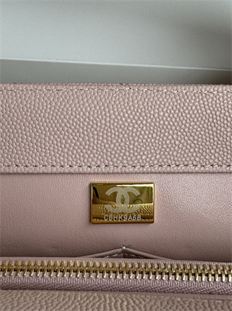 Chanel Large Coco Handle Bag Grained Calfskin Lt Gold Metal Pink A92991