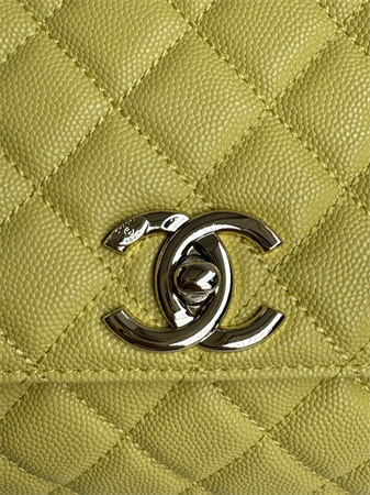 Chanel Large Coco Handle Bag Grained Calfskin Lt Gold Metal Yellow A92991