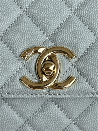 Chanel Large Coco Handle Bag Grained Calfskin Lt Gold Metal Blue A92991