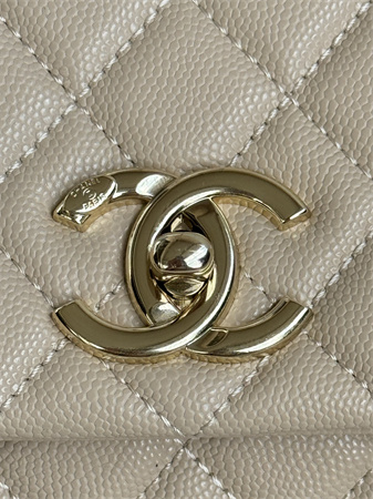 Chanel Large Coco Handle Bag Grained Calfskin Lt Gold Metal Beige A92991