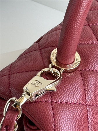 Chanel Large Coco Handle Bag Grained Calfskin Lt Gold Metal Burgundy A92991
