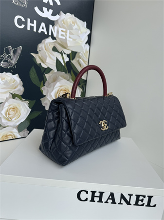 Chanel Large Coco Handle Bag Grained Calfskin Lt Gold Metal Black A92991