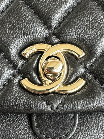 Chanel Duma Backpack  Calfskin Gold Tone Metal Black AS3618
