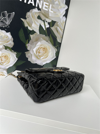 Chanel Hobo Handbag Shiny Crumpled Calfskin Gold Tone Metal Black AS4322