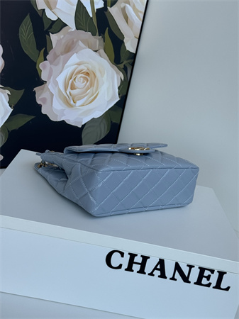 Chanel Hobo Handbag Shiny Crumpled  Calfskin Gold Tone Metal Blue AS4322