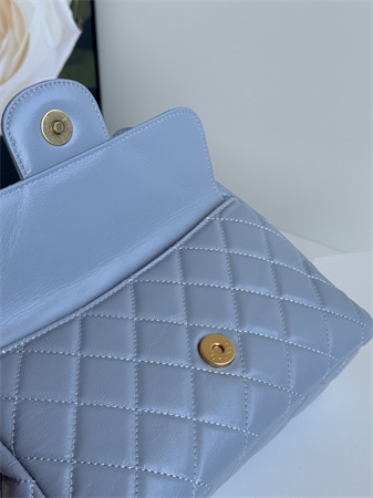 Chanel Hobo Handbag Shiny Crumpled  Calfskin Gold Tone Metal Blue AS4322