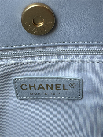 Chanel Hobo Handbag Shiny Crumpled  Calfskin Gold Tone Metal Blue AS4322