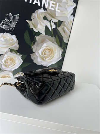 Chanel Small Hobo Handbag Shiny Crumpled Calfskin Gold Tone Metal Black AS4323