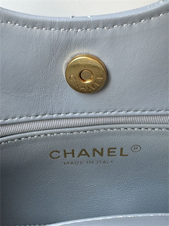 Chanel Small Hobo Handbag Shiny Crumpled  Calfskin Gold Tone Metal Blue AS4323