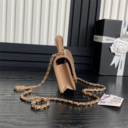 Chanel FLAP PHONE HOLDER WITH CHAIN Patent Calfskin Gold-Tone Metal Beige AP3226