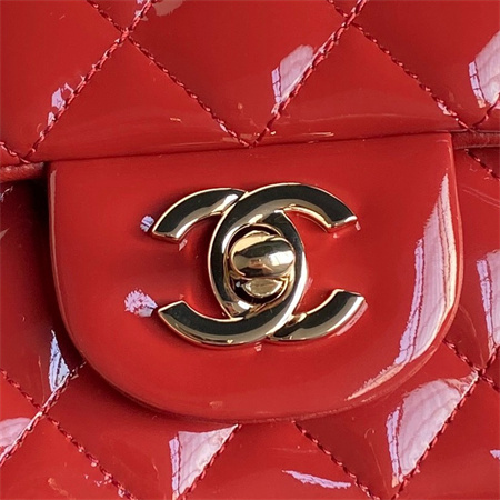 Chanel Mini Flap Bag With Top Handle Patent Calfskin Gold Tone Metal Red AS2431