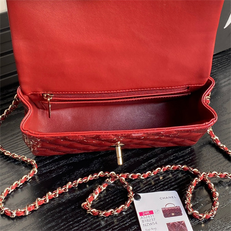 Chanel Mini Flap Bag With Top Handle Patent Calfskin Gold Tone Metal Red AS2431
