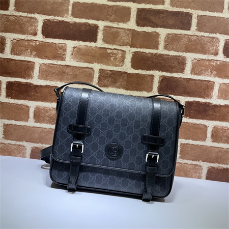 Gu.cci Small messenger bag Black GG Supreme canvas 658542