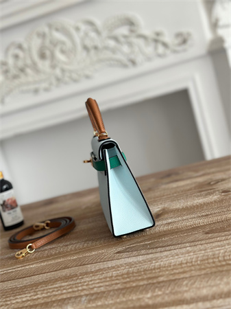 Hermes Kelly Mini II Bag Epsom Leather Blue Brume/Vert Jade/Gold HS