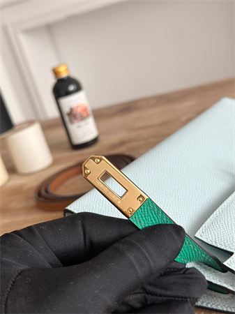 Hermes Kelly Mini II Bag Epsom Leather Blue Brume/Vert Jade/Gold HS