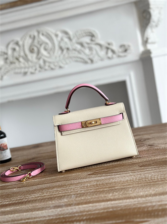Hermes Kelly Mini II Bag Epsom Leather Craie/Mauve Sylvestre HS