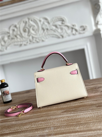 Hermes Kelly Mini II Bag Epsom Leather Craie/Mauve Sylvestre HS