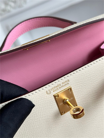 Hermes Kelly Mini II Bag Epsom Leather Craie/Mauve Sylvestre HS