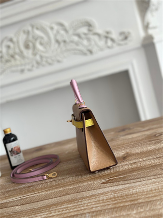 Hermes Kelly Mini II Bag Epsom Leather Chai/Lime/Mauve Sylvestre HS