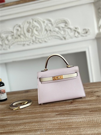 Hermes Kelly Mini II Bag Epsom Leather Mauve Pale/Craie HS