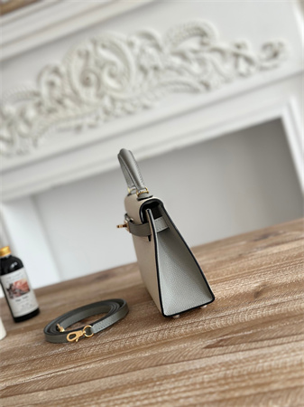 Hermes Kelly Mini II Bag Epsom Leather Craie/Gris Glacier HS