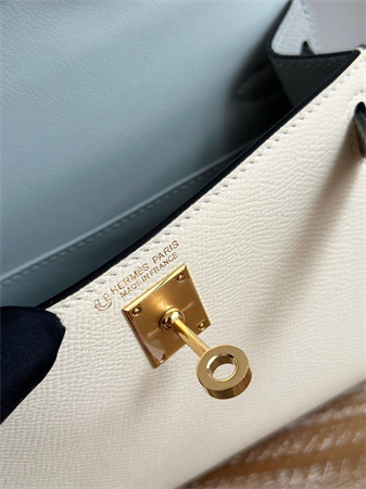 Hermes Kelly Mini II Bag Epsom Leather Craie/Gris Glacier HS