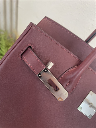 Bir.kin Shoulder Bag 29 Swift Leather Gold/Silver Tone Metal Burgundy Color HS