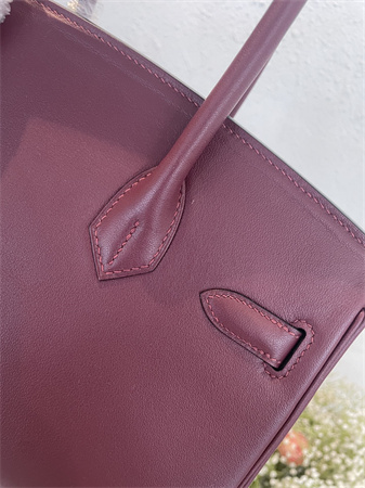 Bir.kin Shoulder Bag 29 Swift Leather Gold/Silver Tone Metal Burgundy Color HS