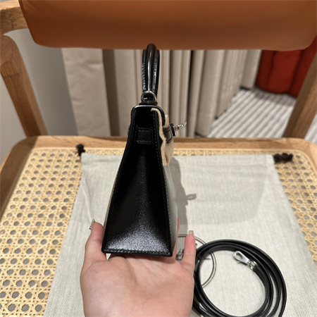 Hermes Kelly Mini II Bag Box Leather Gold/Silver Tone Metal Black HS