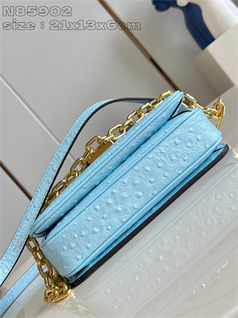 L.V POCHETTE M??TIS EAST WEST Ostrich Leather Blue N85902