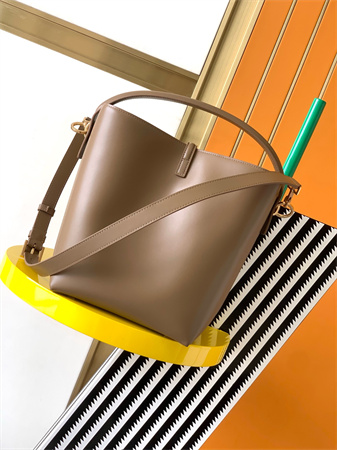 Y.S.L LE 37 In Shiny Leather Brown Bucket Bag