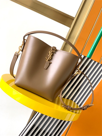 Y.S.L LE 37 Small In Burgundy Shiny Leather Brown Bucket Bag