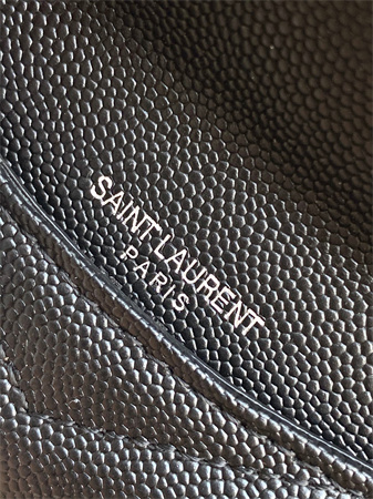 Y.S.L CASSANDRE MATELASS?? FRAGMENTS FLAP CARD CASE IN GRAIN DE POUDRE LEATHER Silver Tone Metal Black