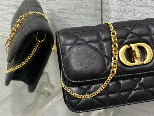 CD MISS CARO POUCH WITH CHAIN Macrocannage Lambskin Black