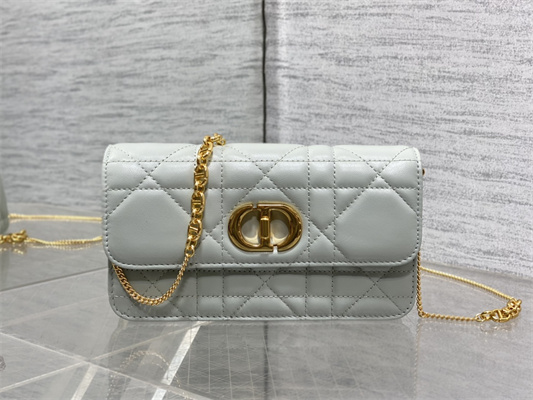 CD MISS CARO POUCH WITH CHAIN Macrocannage Lambskin Grey