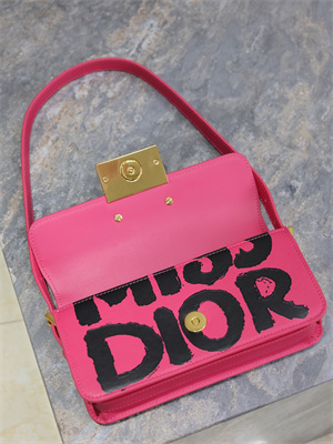 CD Miss Dior FLAP BAG Graffiti Printed Calfskin Fuchsia/Black