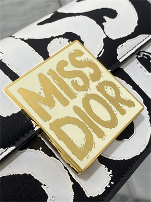CD Miss Dior FLAP BAG Graffiti Printed Calfskin Black/White