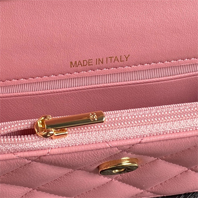 Chanel Flap Phone Holder with Chain Shiny Lambskin, Imitation Pearls & Gold-Tone Metal Pink AP4284