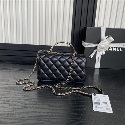 Chanel Clutch with Chain Lambskin, Strass & Gold-Tone Metal Black  AP4293
