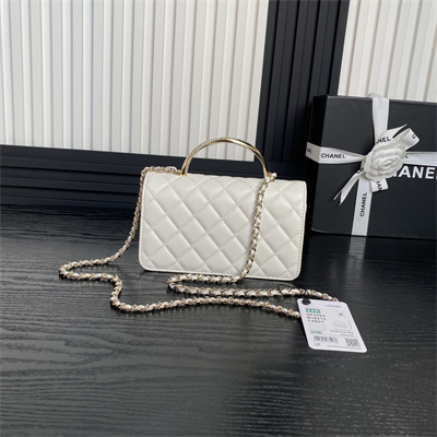 Chanel Clutch with Chain Lambskin, Strass & Gold-Tone Metal White  AP4293