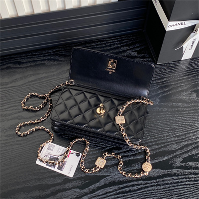 Chanel Clutch with Chain Lambskin, Strass & Gold-Tone Metal Black AP4300