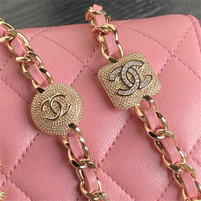 Chanel Clutch with Chain Lambskin, Strass & Gold-Tone Metal Pink AP4300