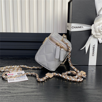 Chanel Small Vanity with Chain Lambskin, Strass & Gold-Tone Metal Grey AP4302