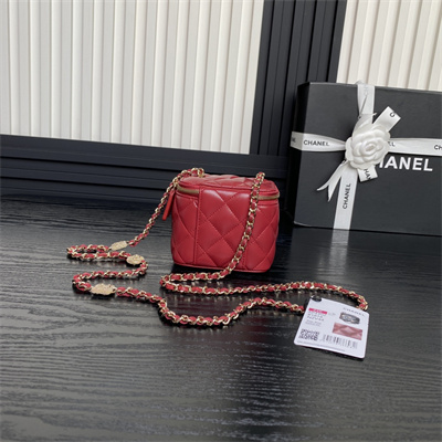 Chanel Small Vanity with Chain Lambskin, Strass & Gold-Tone Metal Red AP4302