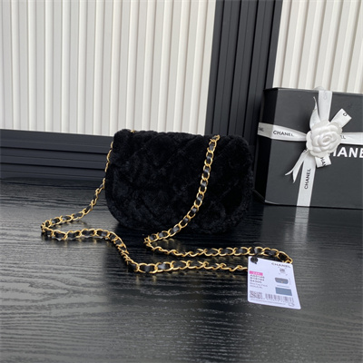 Chanel Mini Flap Bag Shearling Lambskin & Gold-Tone Metal Black AS5148