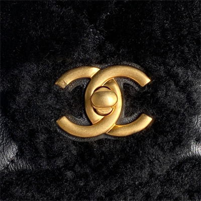 Chanel Mini Flap Bag Shearling Lambskin & Gold-Tone Metal Black AS5148