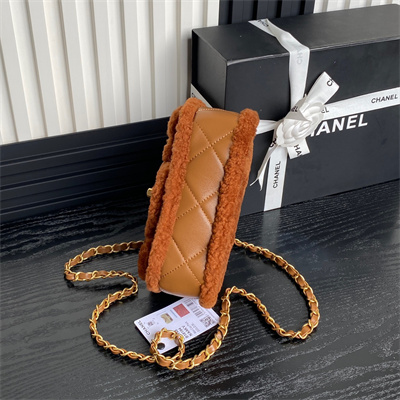 Chanel Mini Flap Bag Shearling Lambskin & Gold-Tone Metal Brown AS5148