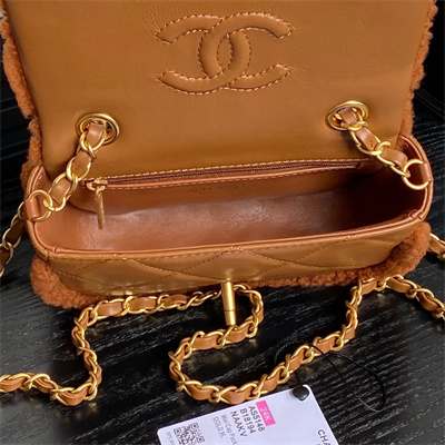 Chanel Mini Flap Bag Shearling Lambskin & Gold-Tone Metal Brown AS5148